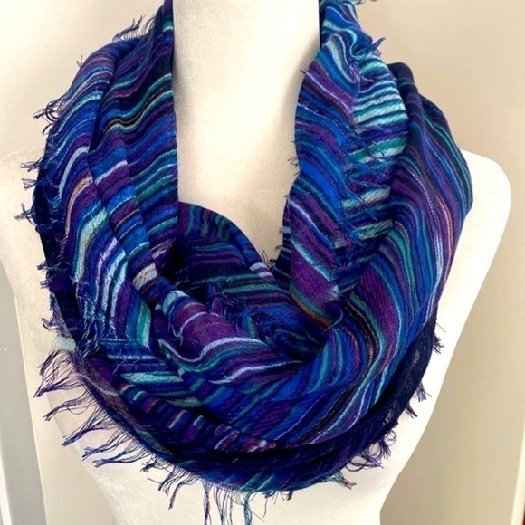 Multicolor Colorful Blue Black Stripe Bohemian Infinity Scarf - Picture 2 of 14